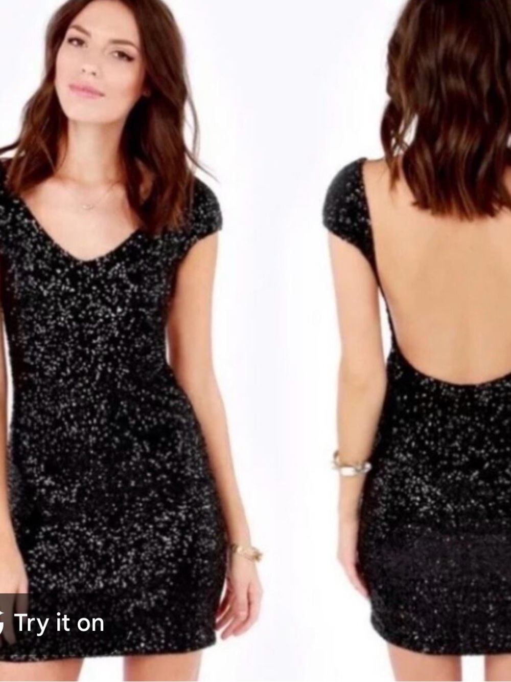 Lovers + Friends Black Sequin Short Sleeve Backless Mini Dress